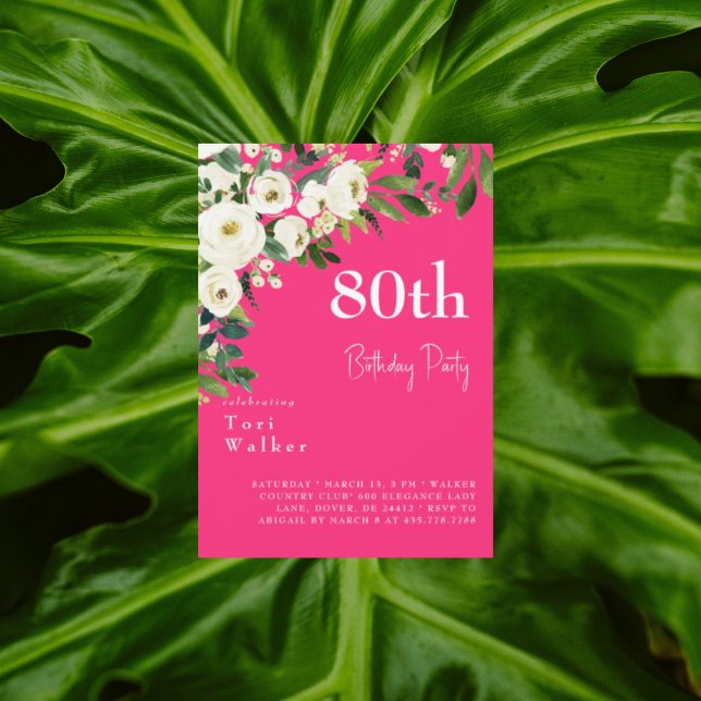 Kaskad vitt blomster rosa 80-årsfirande inbjudningar (Skapare uppladdad)