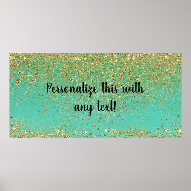 Kaskadglittrande guld och teal Aqua Glam-banner Poster (Framsidan)
