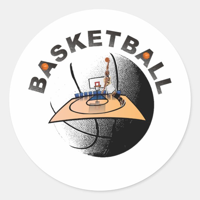 Kasketboll, klassisk, rund dekal runt klistermärke (Framsida)