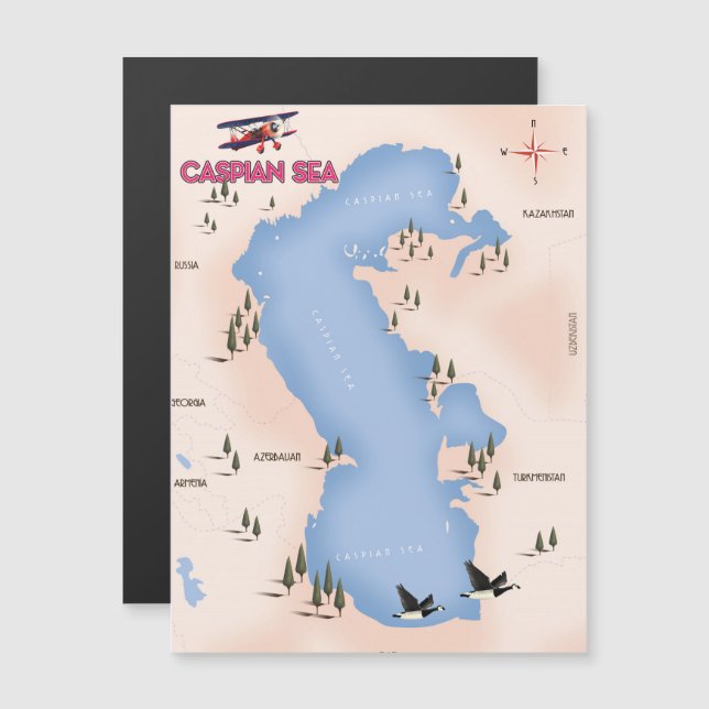 Kaspiska havet Vintage stil karta reseaffisch (Fram/baksida)