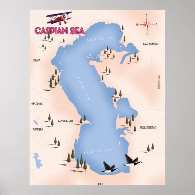 Kaspiska havet Vintagekartoreseaffisch Poster (Framsidan)