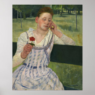 Kassatt - kvinnor med rött zinnia poster