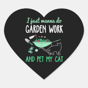 kassett Funny Garden Work Cats Plant Hjärtformat Klistermärke
