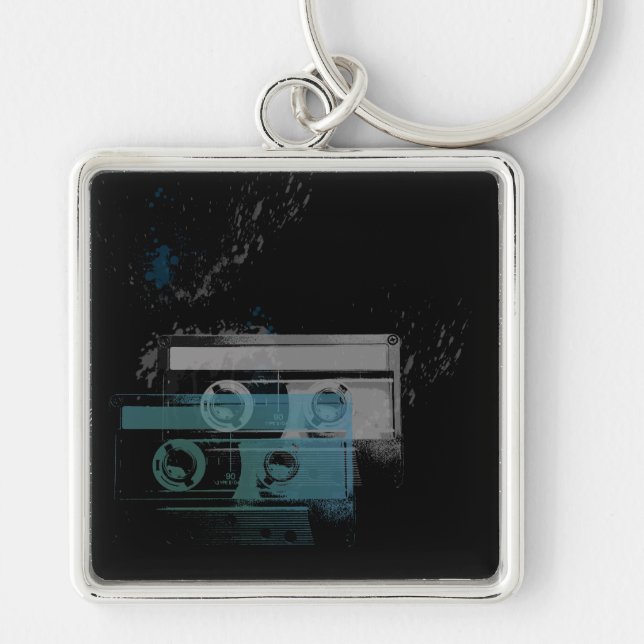 Kassett Keychain Fyrkantig Silverfärgad Nyckelring (Framsidan)