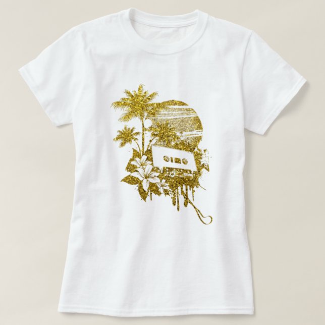 Kassettband för Vintagen guld Glitter T Shirt (Design framsida)