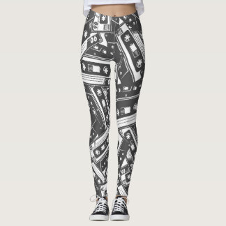 Kassettband: Monokrom Vintage Mönster Leggings