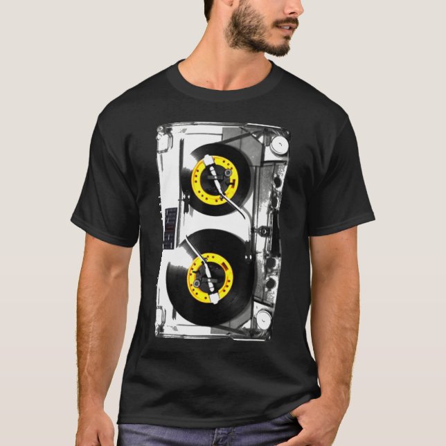 Kassettbandvinylpost Dj Turntable Tshirt T Shirt (Framsida)