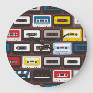 Kassetter för audio av vintage, sömlös bakgrund. stor klocka