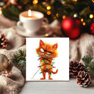 Kassig orange katt i hösljus julkort
