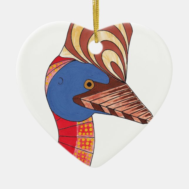 Kassowary Äkta Aboriginal Art Julgransprydnad Keramik (Framsidan)
