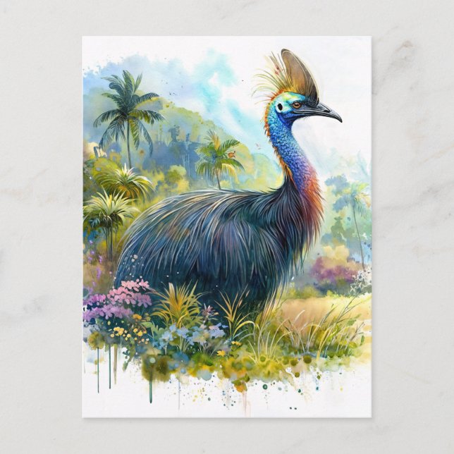 Kassowary Botanian Watercolor Porträtt Vykort (Framsida)