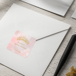 Kassy Krona Rosa Quinceanera Anpassningsbar Kuvert Fyrkantigt Klistermärke