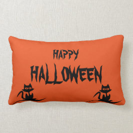 Kast för läskig katt för happy halloween orange lumbarkudde