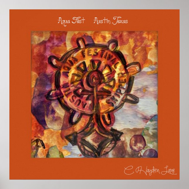 Kasta Austin Aqua Fest-utskrift bakåt Poster (Framsidan)