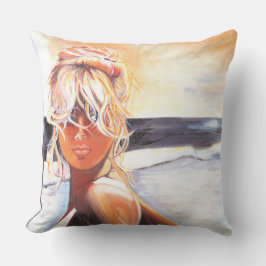 Kasta Cushion med Blond Girl i Beach Kudde