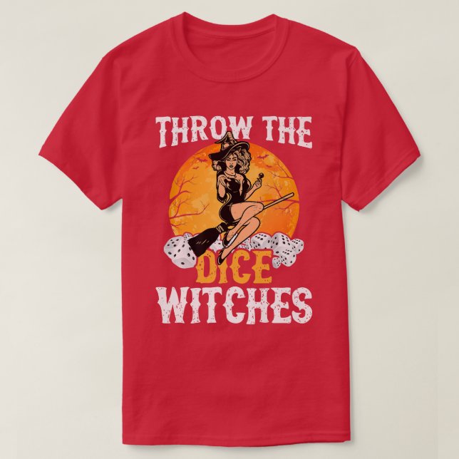 Kasta Dice Witches Game Älskare Halloween Funny T Shirt (Design framsida)