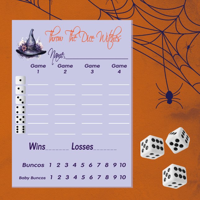 Kasta Dice Witches Halloween Scorecard Bunco Inbjudningar (Bunco Score Card - Digital - Print At Home or Order Paper)