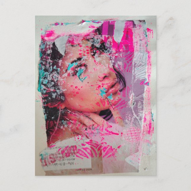 Kasta Kvinna Mixed Media Collage Postkort Vykort (Framsida)