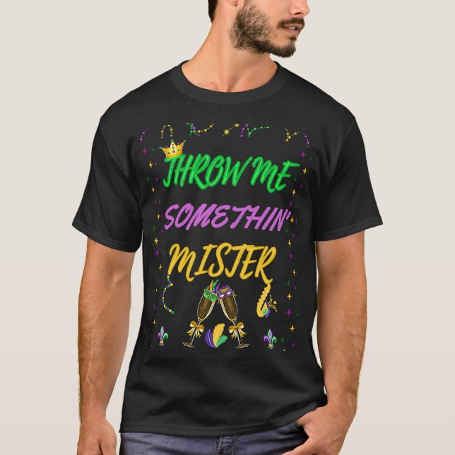 Kasta mig något minister Dam Mardi Gras Pärlor T Shirt (Framsida)