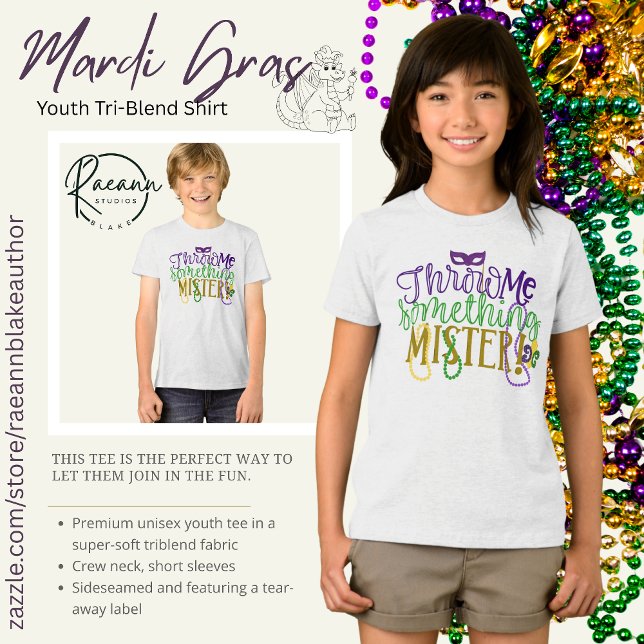 "Kasta mig något, mr" Mardi Gras Youth T Shirt (Skapare uppladdad)