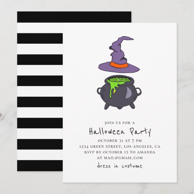 Kasta och gift. Svarta och vita Halloween fest Inbjudningar (Fram/baksida)
