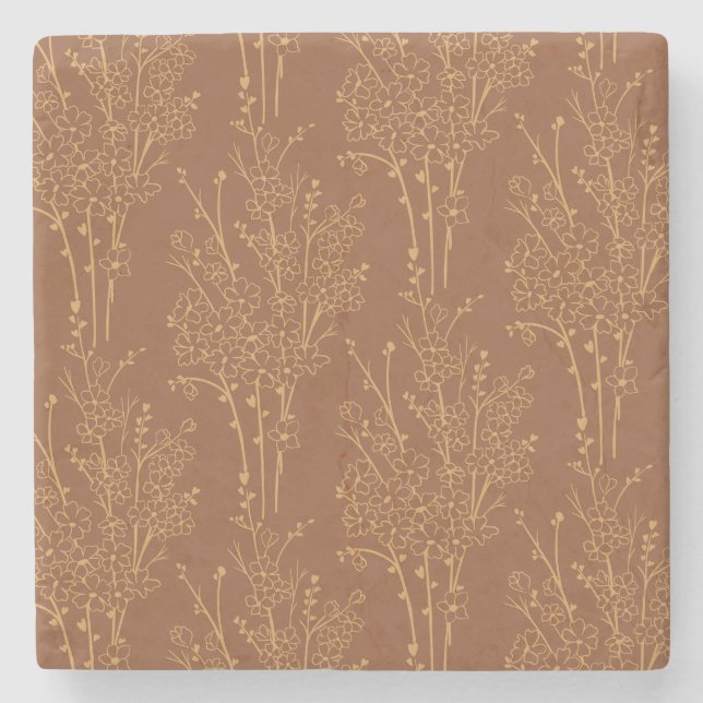 Kastad blomstersilhuett botanisk | Bränd umber Stenunderlägg (Framsidan)