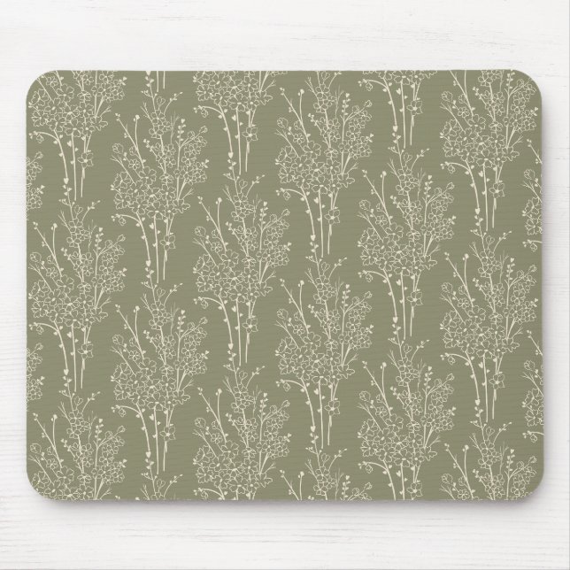Kastad blomstersilhuett Botanisk | Dämpad khaki Musmatta (Framsidan)