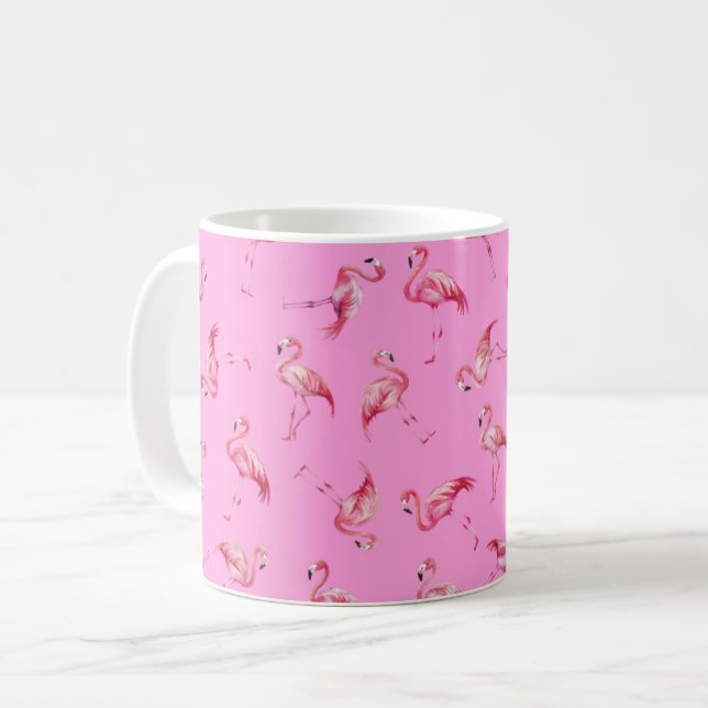 Kastade akvarellflamingos på rosa kaffemugg (Framsida vänster)