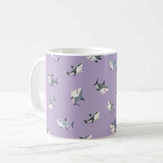 Kastade akvarellhajar på lila kaffemugg (Framsida vänster)