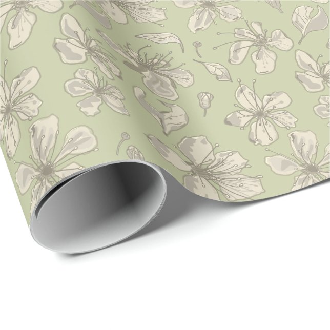 Kastade blomblad på olivgrön - sömlöst mönster. presentpapper (Rullad Hörn)