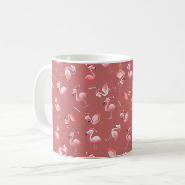 Kastade julflamingos på bleknad röd kaffemugg (Framsida vänster)