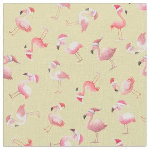Kastade julflamingos på ljust gult tyg