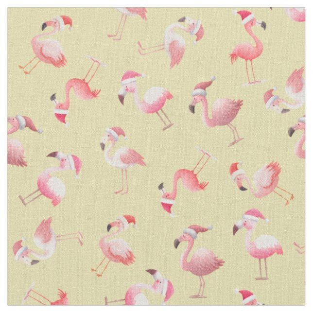 Kastade julflamingos på ljust gult tyg (Närbild)