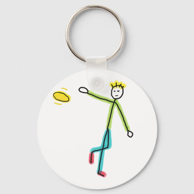 Kastande Frisbeestickman Nyckelring (Framsida)