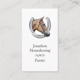 Kastanjebrun häst i en silverhästsko visitkort