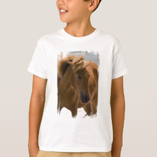 Kastanjebruna hästdesignbarns T-tröja Tee