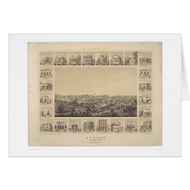 Kastanjebruna Kalifornien 1857 panorama- karta Hälsningskort (Framsidan Horizontal)