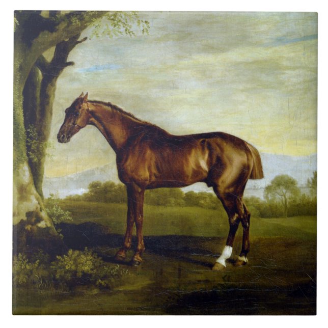 Kastanjehäst i ett liggande (George Stubbs) Kakelplatta (Framsidan)