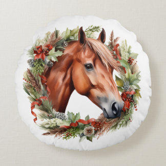 Kastanjehäst och julfrö Vattenfärg Rund Kudde