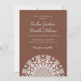 Kastanjekokaktig Brun Abstrakt Mandala Bröllop Inbjudningar