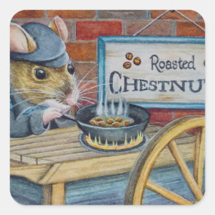 Kastanjens julmus Rostning Chestnut Art Fyrkantigt Klistermärke