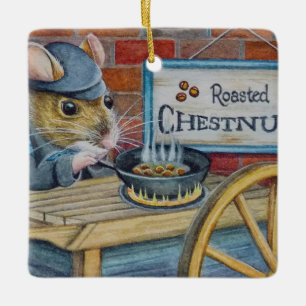 Kastanjens julmus Rostning Chestnut Art Julgransprydnad Keramik