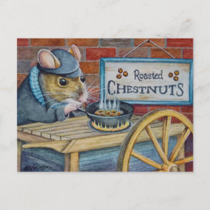 Kastanjens julmus Rostning Chestnut Art Vykort