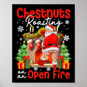 Kastanjer Röstar På En Öppen Eld Rolig Tomte Poster