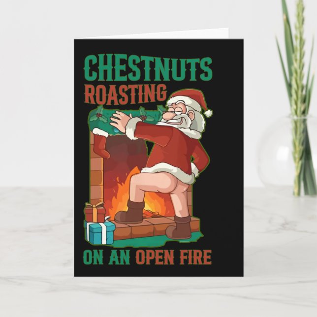 Kastanötsrostning vid öppen eld, rude Santa C Kort (Framsida)