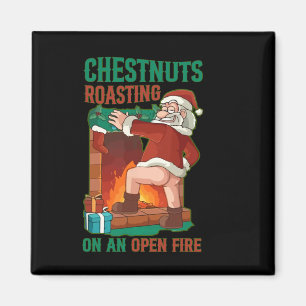 Kastanötsrostning vid öppen eld, rude Santa C Magnet