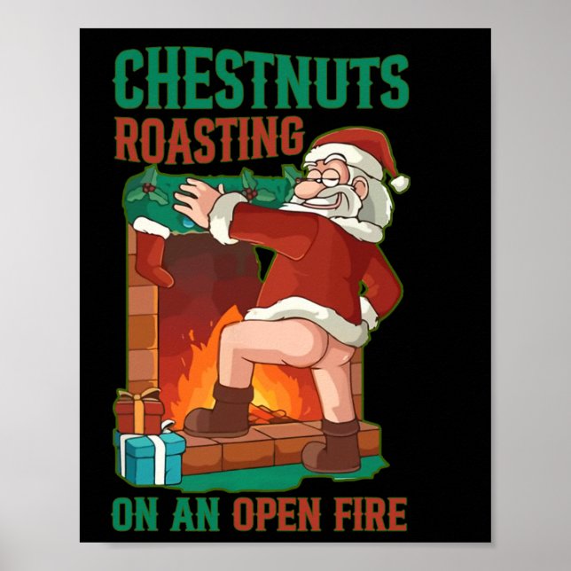 Kastanötsrostning vid öppen eld, rude Santa C Poster (Framsidan)