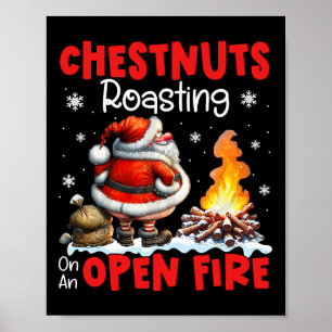 Kastanötsrostning vid öppen eld, rude Santa C Poster