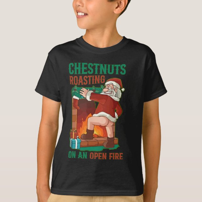 Kastanötsrostning vid öppen eld, rude Santa C T Shirt (Framsida)