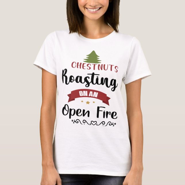 Kastanötter rostade på en öppen brandsflony Julaft T Shirt (Framsida)